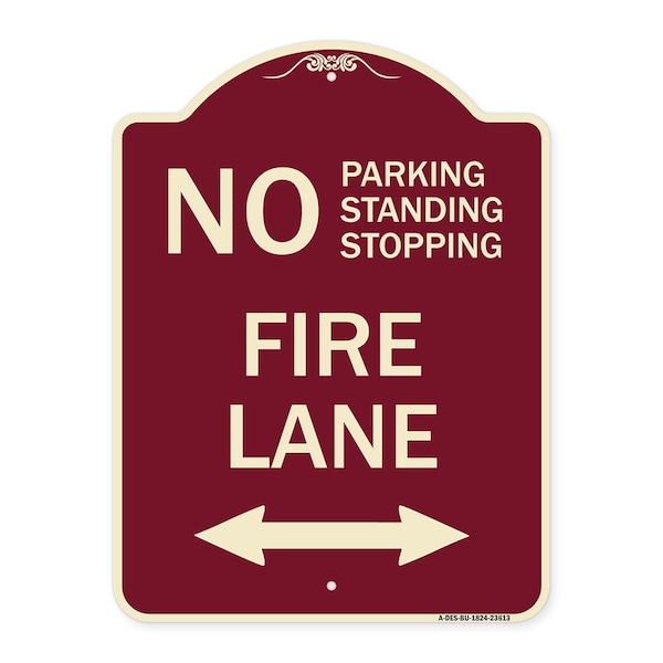 Signmission No Parking Standing or Stopping Fire Lane W/ Bidirectional Arrow Alum Sign, 24" x 18", BU-1824-23613 A-DES-BU-1824-23613 - main